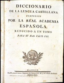 Cover of the Dictionary of the Spanish language composed by the Royal Spanish Academy, printed…