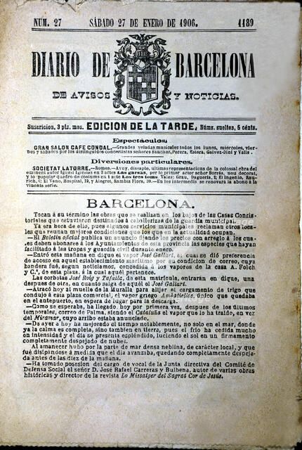 Cover of the 'Diario de Barcelona' Nº. 27 of 27th January 1905.