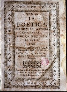 Cover of the first edition of La poética (The Poetics) by Ignacio de Luzán, printed in Zaragoza…