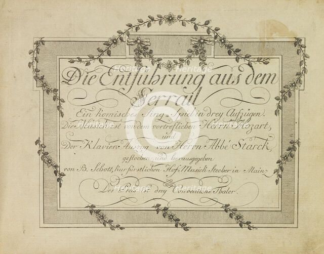 Cover of the First edition of the of the opera "The Abduction from the Seraglio" by Mozart, aft.1786 Creator: Anonymous.