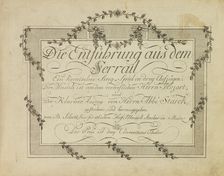 Cover of the First edition of the of the opera "The Abduction from the Seraglio" by Mozart, aft.1786 Creator: Anonymous