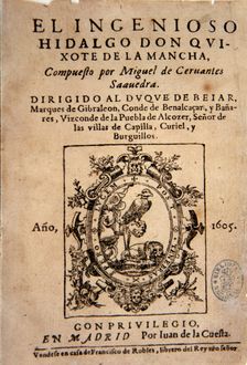 Cover of the first edition of the book Don Quijote de La Mancha Madrid, Juan de la Cuesta, 1605