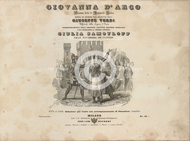 Cover of the first edition of the vocal score of opera Giovanna d'Arco by Giuseppe Verdi, c. 1846.
