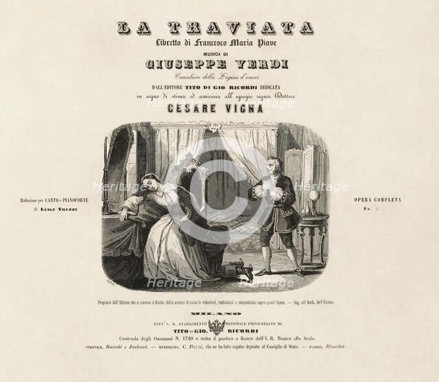 Cover of the first edition of the vocal score of opera La Traviata by Giuseppe Verdi. Creator: Ratti, Leopoldo (1821-1874).