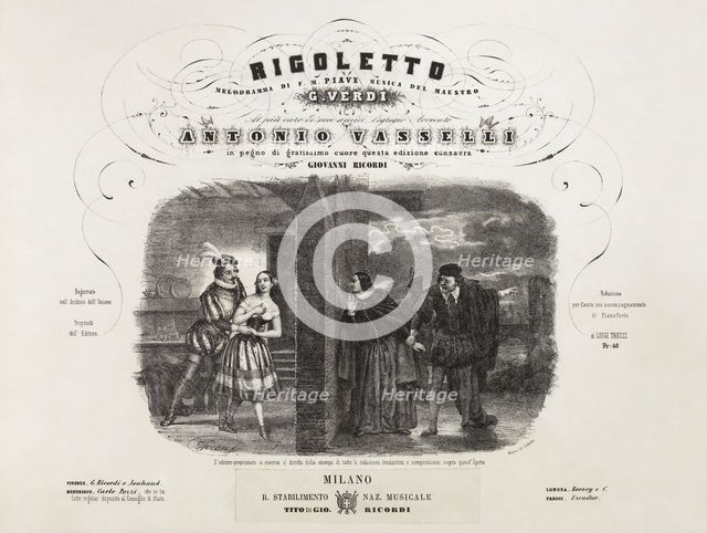 Cover of the first edition of the vocal score of opera Rigoletto by Giuseppe Verdi, 1852.