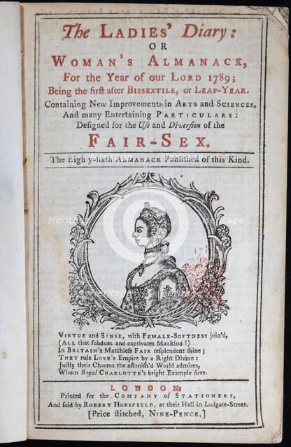 Cover of The Ladies' Diary or the Woman's Almanack, London , 1789.