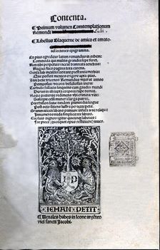 Cover of the Latin edition printed by Jean Petit in Paris in 1505, Libre d'Amic e d'Amat (Song …