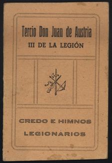 Cover of the Legionary creed and hymns, regiment Don Juan of Austria - III of the Legion, 1924