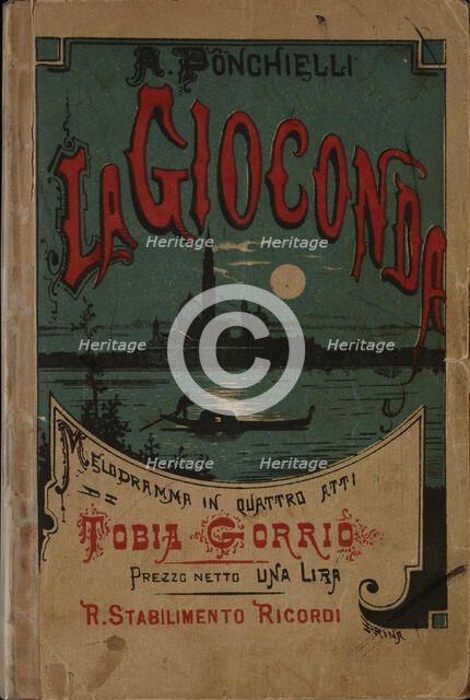 Cover of the libretto for the opera "La Gioconda" by Amilcare Ponchielli, 1876. Creator: Anonymous.