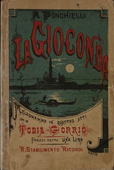 Cover of the libretto for the opera "La Gioconda" by Amilcare Ponchielli, 1876. Creator: Anonymous