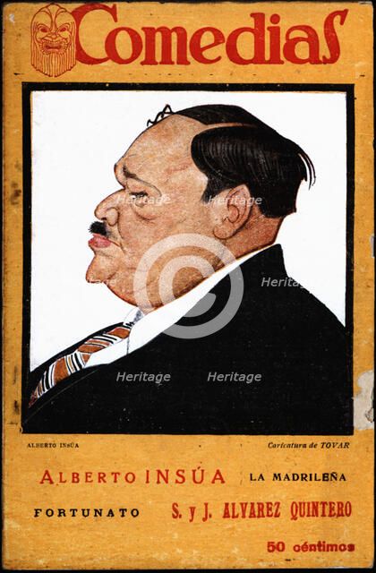 Cover of the publication 'Comedias'. Caricature of Alberto Alvarez Insúa Escobar (1885-1963). Sig…