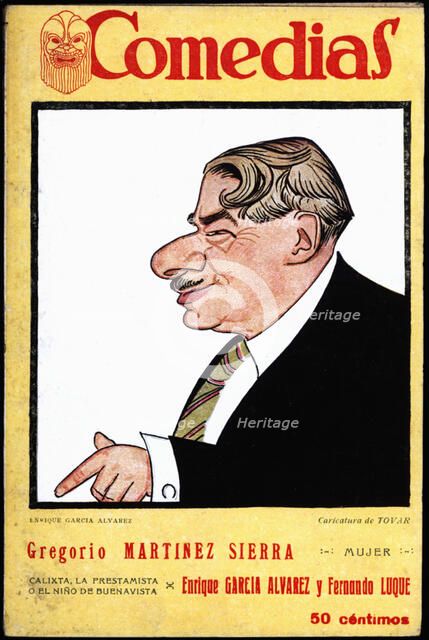 Cover of the publication 'Comedias'. Caricature of Enrique García Alvarez (1873-1931). Siglo XX p…