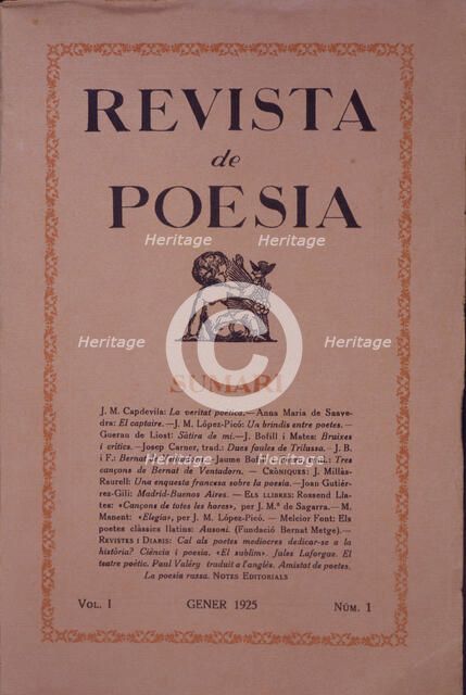 Cover of the 'Revista de Poesía' (Poetry magazine), bimonthly, director Marià Manent, Volume 1, N…