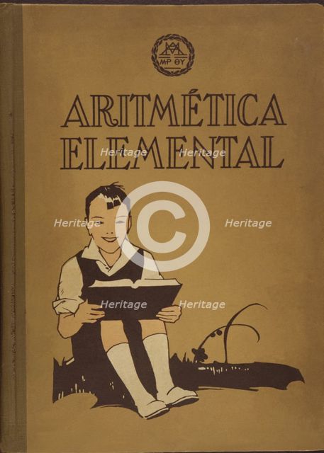 Cover of the School Book 'Aritmética elemental' (Elemental arithmetics), first degree. Barcelona,…