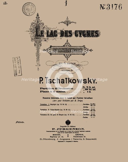 Cover of the score of the ballet Swan Lake by Pyotr Tchaikovsky, 1900.