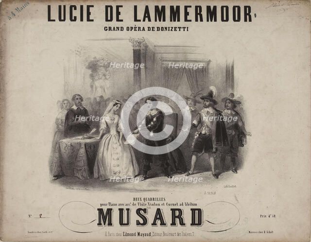 Cover of the score of the opera Lucia di Lammermoor by Gaetano Donizetti, 1839. Creator: Coindre, Victor (1816-1896).