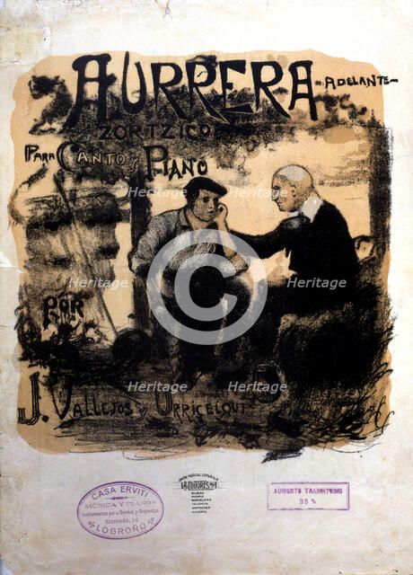 Cover of the score 'Aurrera', Zortziko of 1920 by J. Vallejos y Urricelqui.