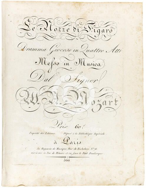 Cover of the score Le nozze di Figaro dramma giocoso in quattro atti, Between 1806 and 1810. Creator: Mozart, Wolfgang Amadeus (1756-1791).