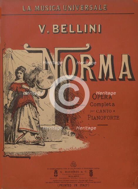 Cover of the vocal score of opera Norma by Vincenzo Bellini, 1890s. Creator: Anonymous.