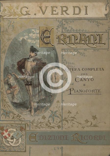Cover of the vocal score of opera Ernani by Giuseppe Verdi. Creator: Anonymous.