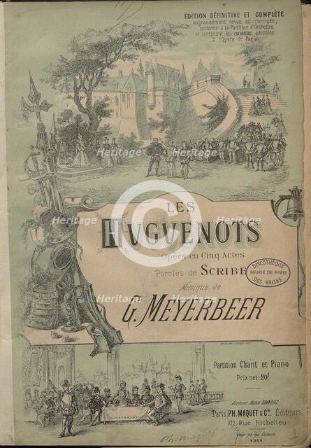 Cover of the vocal score of opera Les Huguenots by Giacomo Meyerbeer, 1890s. Creator: Anonymous.