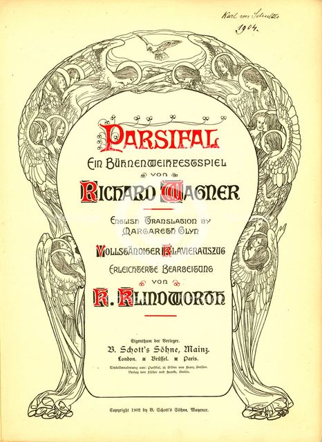 Cover of the vocal score of opera Parsifal by Richard Wagner, 1902.
