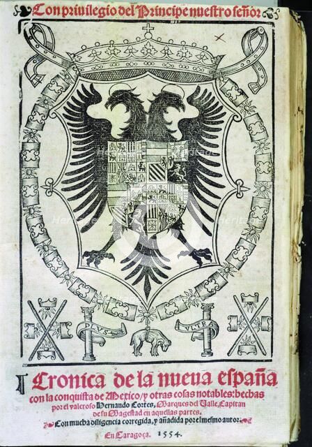 Cover of the work 'Crónica de la Nueva España' (Chronicle of New Spain) by Francisco Lopez de Gom…