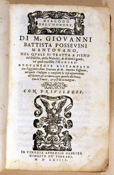 Cover of the work Dialogo dell´Honore by M. Giovanni Battista Possevini, 1564. Creator: Possevinus, M. Giovanni Battista (1520-1549)