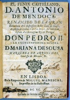 Cover of the work El fenix castellano (The Castilian phoenix), 1690. Creator: Hurtado de Mendoza, Antonio (1586-1644)