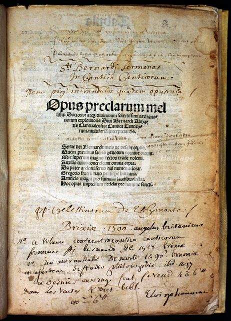 Cover of the work 'Opus praeclarum mel' by Bernardo Claraval Abad Listercieuse (1115 -1153), 1500. Creator: Claraval, Bernardo (1090-1153).