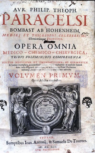 Cover of the work 'Opera Omnia' by Paracelsus, edition of 1658.