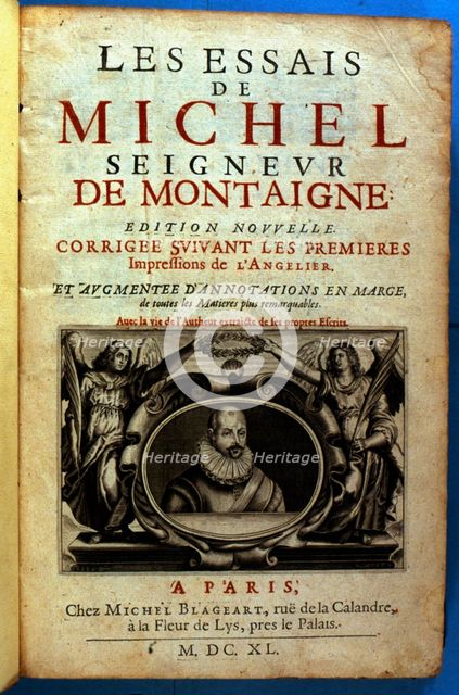 Cover of the work 'Les essais de Michel Seigneur de Montaigne', 1640. Creator: Montaigne, Michel de (1533-1592).