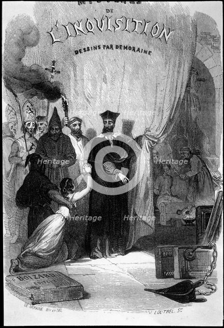Cover of the work 'Mystres de l'Inquisition' published in Paris in 1845.  Creator: Fereal, M.V. de.