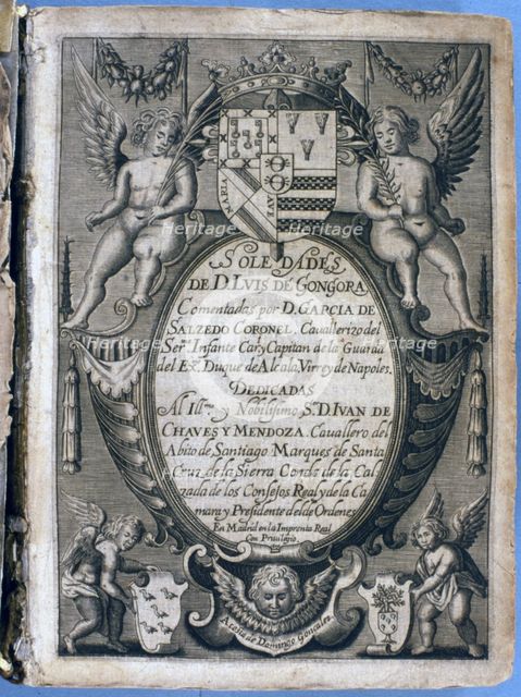 Cover of the work 'Soledades' (Solitudes) commented by Don Garcia de Salcedo, 1636. Creator: GONGORA, Luis de.
