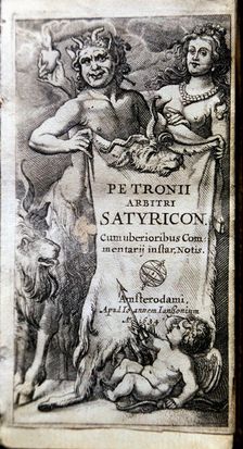 Cover of the work Satyricon by Petronius, Latin edition printed in Amsterdam in 1634