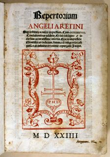 Cover of the work Repertorium Angeli Aretini. sub instituta noviter impressum cum by Angel Aretino Creator: Unknown