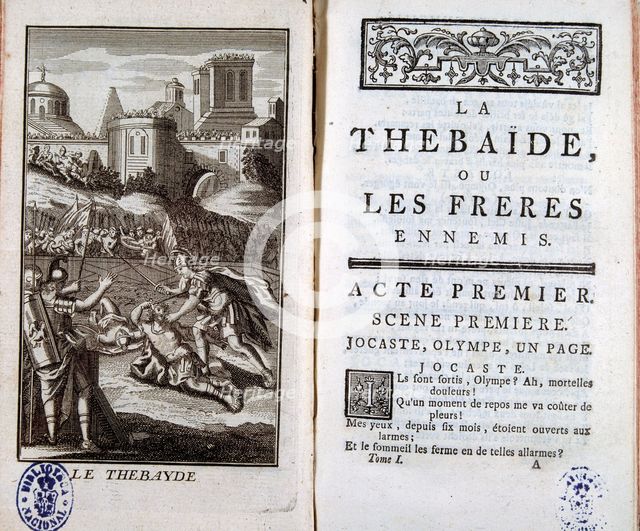 Cover of 'Thebaid' by Jean Racine with an illustration of 1744.