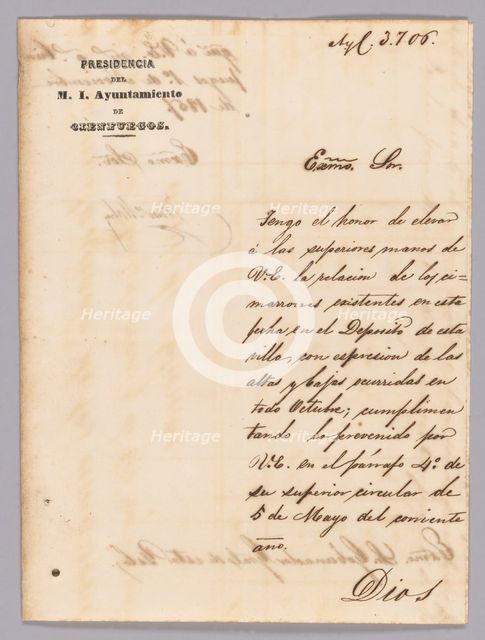 Cover letter regarding a runaway enslaved person in Cuba, November 1, 1857. Creator: Unknown.