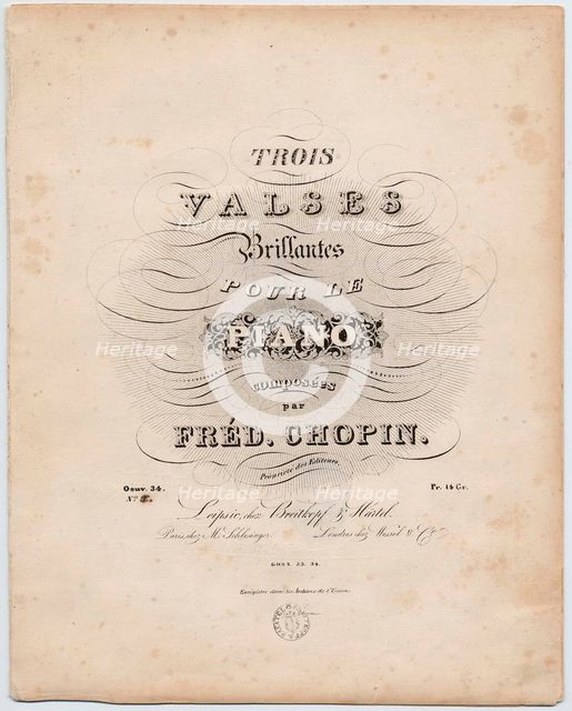 Cover page of the first German edition of the Trois Valses Brillantes, Breitkopf & Härtel, 1838.