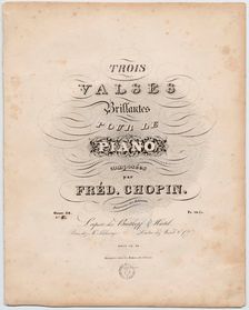 Cover page of the first German edition of the Trois Valses Brillantes, Breitkopf & Härtel, 1838