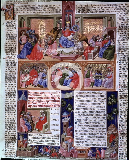Cover with different scenes. Miniature in 'Codex Justinian Institutiones Feudorum et Alia', c.1300.