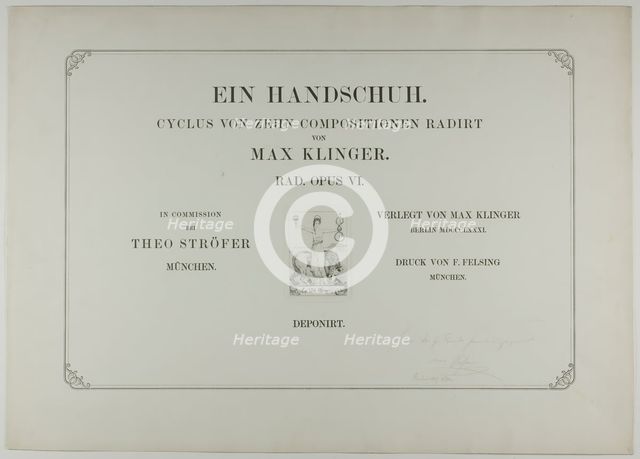 Cover to A Glove, 1881. Creator: Max Klinger.