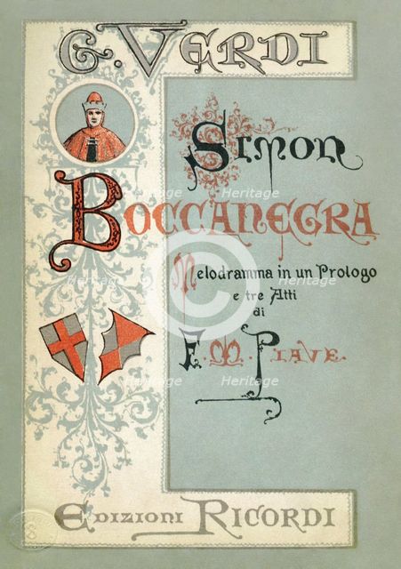 Cover to the first edition of the Libretto of opera Simon Boccanegra by Giuseppe Verdi, 1881.