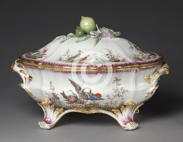 Covered Tureen (Terrine ancienne ou ordinaire), c. 1752. Creator: Vincennes Factory (French); Louis-Denis Armand (French), probably painted by.