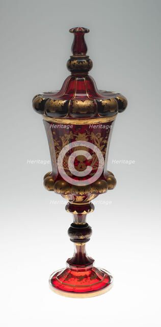 Covered Vase, Bohemia, Mid 19th century. Creator: Bohemia Glass.