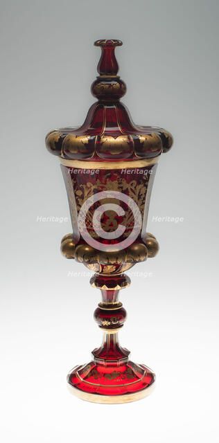 Covered Vase, Bohemia, Mid 19th century. Creator: Bohemia Glass.