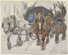 Covered wagon with two horses, 1914. Creator: Alfred Ost