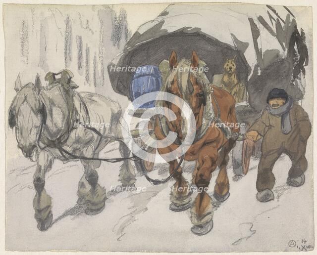 Covered wagon with two horses, 1914. Creator: Alfred Ost.