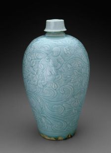 Covered Bottle-Vase (Meiping) with Children among Blossoming..., Northern Song dynasty, 12th cent. Creator: Unknown