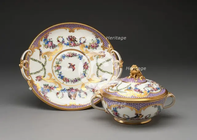 Covered Bowl and Stand (Écuelle), Sèvres, 1779. Creators: Sèvres Porcelain Manufactory, Jean-Jacques Pierre le Jeune, Henri-Martin Prevost III.